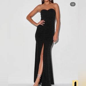 Black Strapless glitter prom dress